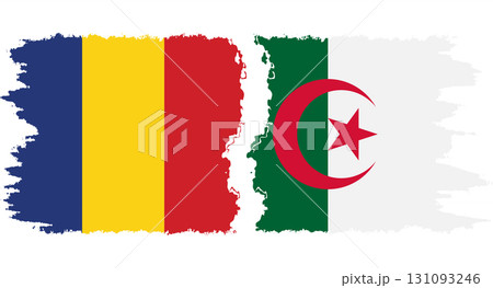 Algeria and Romania grunge flags connection vector 131093246