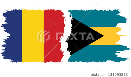 Bahamas and Romania grunge flags connection vector 131093258