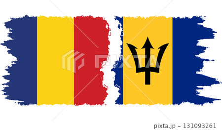 Barbados and Romania grunge flags connection vector 131093261