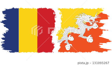 Bhutan and Romania grunge flags connection vector 131093267