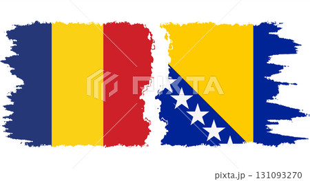 Bosnia and Herzegovina and Romania grunge flags connection vector Bosnia and Herzegovina and Romania grunge flags connection vector 131093270