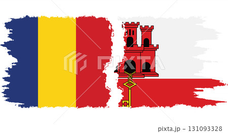 Gibraltar and Romania grunge flags connection vector Gibraltar and Romania grunge flags connection vector 131093328