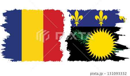 Guadeloupe and Romania grunge flags connection vector 131093332