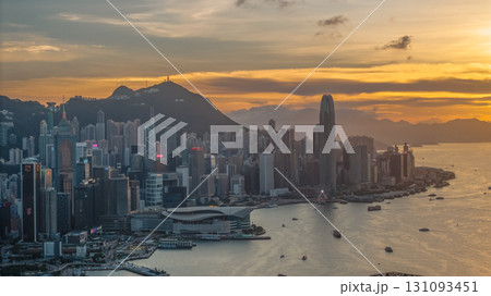 Aug 1 2025 Illuminated Central Skyline Overlooking a Harbor During Dusk 131093451