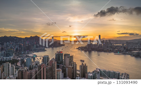 Aug 1 2025 Cityscape of Hong Kong Harbour at Sunset With Skyscrapers Aug 1 2025 Cityscape of Hong Kong Harbour at Sunset With Skyscrapers 131093490