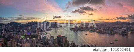 Aug 1 2025 Cityscape of Hong Kong Harbour at Sunset With Skyscrapers Aug 1 2025 Cityscape of Hong Kong Harbour at Sunset With Skyscrapers 131093491