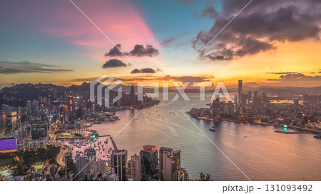 Aug 1 2025 Cityscape of Hong Kong Harbour at Sunset With Skyscrapers Aug 1 2025 Cityscape of Hong Kong Harbour at Sunset With Skyscrapers 131093492