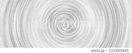 Black halftone concentric circle texture. Ripple repeating sound wave ring wallpaper. Dotted radial gradient background. Vector rasterized backdrop for epicenter, target, radar signal, vibration 131093845
