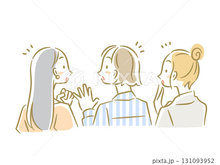 お得な情報に気づいて驚く若い女性たち　ソフトなタッチのお洒落な線画イラスト 131093952