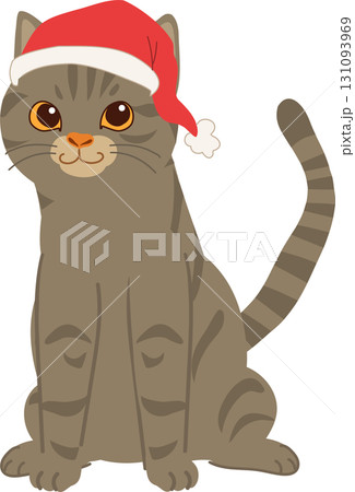 cute cat in santa hat for christmas. festive pet drawing for christmas card cute cat in santa hat for christmas. festive pet drawing for christmas card 131093969