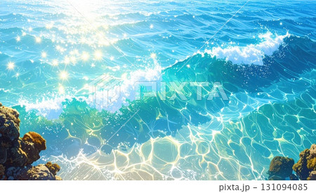 《AI画像》太陽の光が反射してキラキラ輝く青い海 131094085