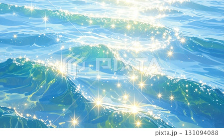 《AI画像》太陽の光が反射してキラキラ輝く青い海 131094088