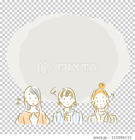 A frame with three troubled young women. A soft, stylish line drawing illustration. A frame with three troubled young women. A soft, stylish line drawing illustration. 131094115