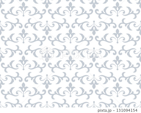 Wallpaper in the style of Baroque. White and gray floral ornament. Seamless vector background. Graphic pattern for fabric, wallpaper, packaging. Ornate Damask flower illustration Wallpaper in the style of Baroque. White and gray floral ornament. Seamless vector background. Graphic pattern for fabric, wallpaper, packaging. Ornate Damask flower illustration 131094154