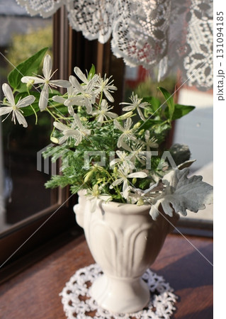 窓辺に飾られた白い小花のセンニンソウ 窓辺に飾られた白い小花のセンニンソウ 131094185