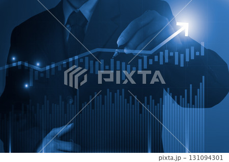 Stock market or forex trading graph and candlestick chart suitable for financial investment concept. Economy trends background for business idea and all art work design. Abstract finance Stock market or forex trading graph and candlestick chart suitable for financial investment concept. Economy trends background for business idea and all art work design. Abstract finance 131094301
