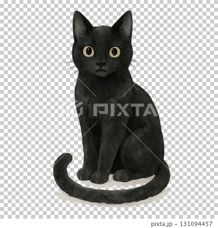 正面を向いて座る黒猫のイラスト素材(PNG切り抜き) 正面を向いて座る黒猫のイラスト素材(PNG切り抜き) 131094457