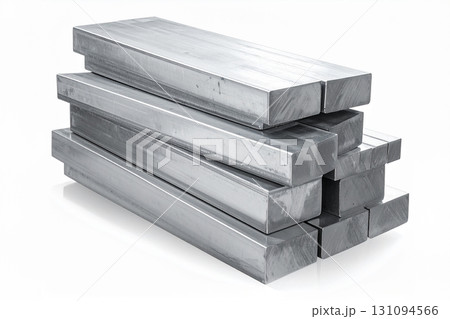 some large steel bars stacked and isolated 131094566