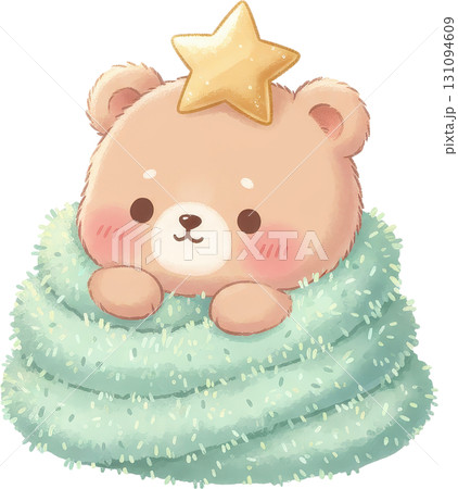 A cute bear wrapped in a fluffy blanket with a star on its head 131094609