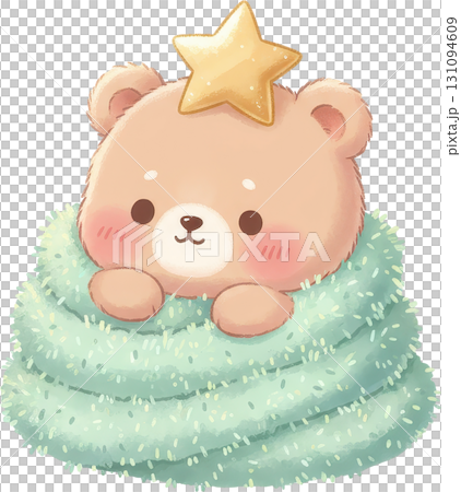A cute bear wrapped in a fluffy blanket with a star on its head 131094609