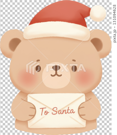 Cute bear in Santa hat holding a letter to Santa 131094628