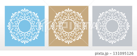 Set of decorative frames Elegant vector element for design in Eastern style, place for text. Floral colored borders. Lace illustration for invitations and greeting cards Set of decorative frames Elegant vector element for design in Eastern style, place for text. Floral colored borders. Lace illustration for invitations and greeting cards 131095126