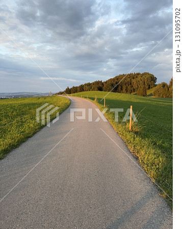 A Peaceful, Curved Pathway Surrounded by Lush and Beautiful Green Fields Awaits You 131095702