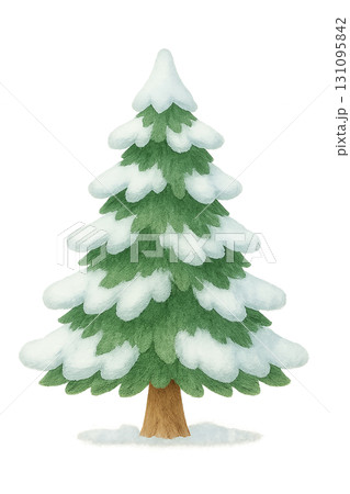 雪が積もったクリスマスツリーのイラスト素材（PNG切り抜き） 131095842