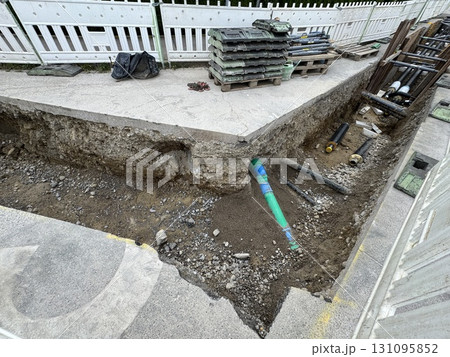 This site is a construction area with exposed pipes and ongoing excavation work 131095852