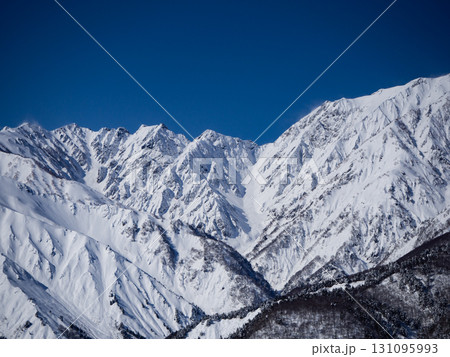 快晴の空と冬の北アルプス　長野県白馬村 131095993