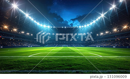 《AI画像》ナイター設備のついたスタジアム 《AI画像》ナイター設備のついたスタジアム 131096009