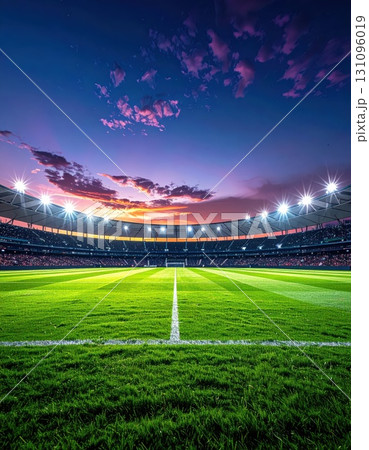 《AI画像》ナイター設備のついたスタジアム 131096019