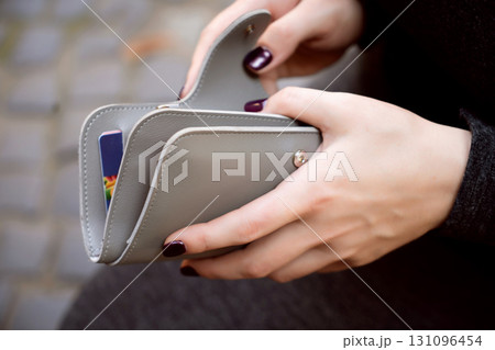 Poor people go bankrupt, empty wallet (no money) in the hands of a man Bankruptcy due to economic downturn, no credit, no emergency savings, crisis, High cost of living in city concept. 131096454