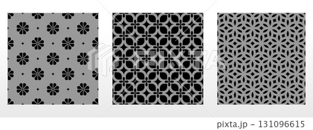 Geometric floral set of seamless patterns. Gray and black vector backgrounds. Damask graphic ornaments Geometric floral set of seamless patterns. Gray and black vector backgrounds. Damask graphic ornaments 131096615