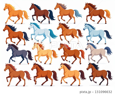 馬キャラクターを描いたイラストセット   131096632