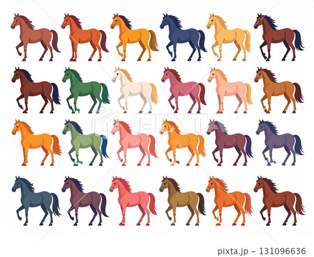 馬キャラクターを描いたイラストセット 馬キャラクターを描いたイラストセット 131096636