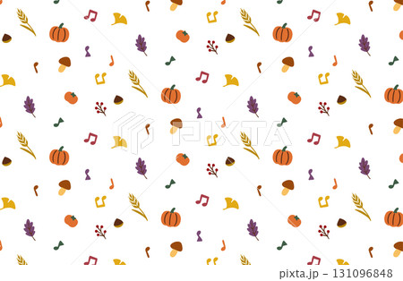 秋の総柄パターン – かぼちゃ・葉っぱ・音符 131096848