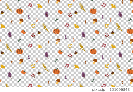 秋の総柄パターン – かぼちゃ・葉っぱ・音符 131096848