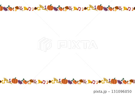 秋のフレーム素材 – かぼちゃと落ち葉の上下装飾 131096850