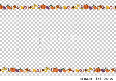 秋のフレーム素材 – かぼちゃと落ち葉の上下装飾 131096850