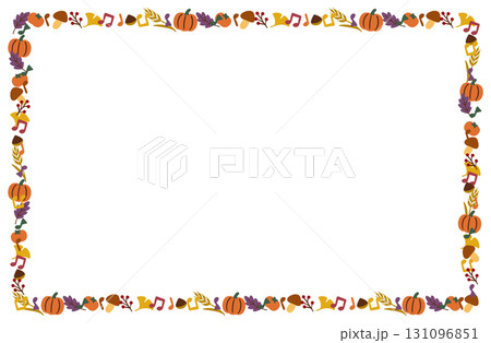 秋の囲みフレーム素材 – かぼちゃと落ち葉 131096851