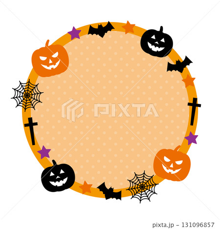 ハロウィン　丸　円　水玉　オレンジ　フレーム 131096857