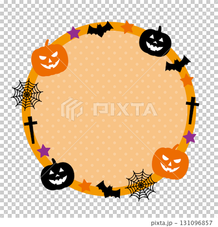 ハロウィン　丸　円　水玉　オレンジ　フレーム 131096857