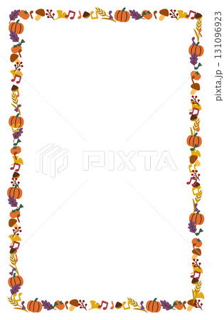 秋の囲みフレーム素材 – かぼちゃと落ち葉 131096923