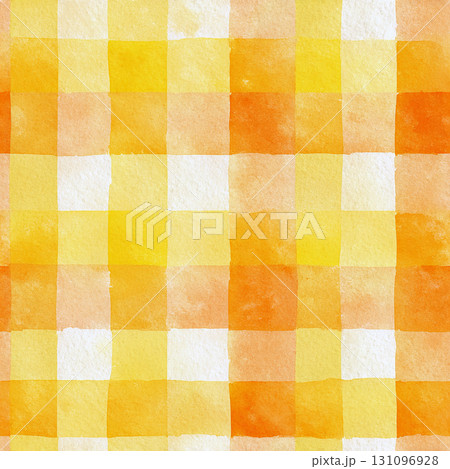 水彩風イエロー系チェック柄の背景素材（正方形） 131096928