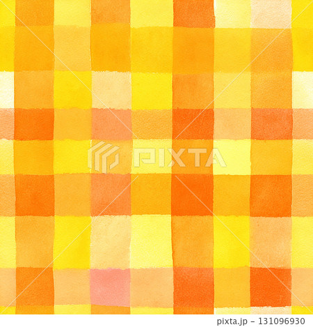 水彩風イエロー系チェック柄の背景素材（正方形） 131096930