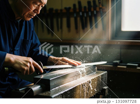 刀剣を研磨する熟練職人のポートレート 131097728