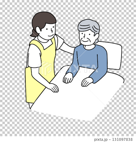 起床する就寝する高齢者を介助する介護士 131097838