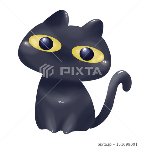 ちょこんと座ってこちらを見る黒い猫 131098001