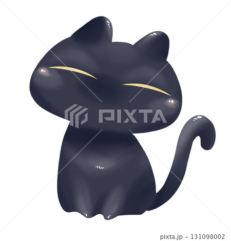 ちょこんと座ってほほえむ黒い猫 131098002